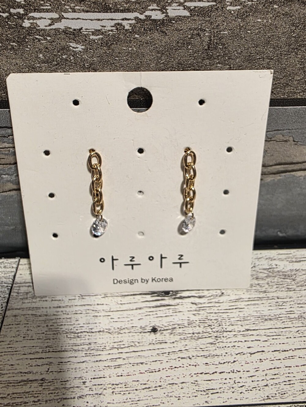 Gold Chain Drop Earrings with Clear Crystal Accent -
